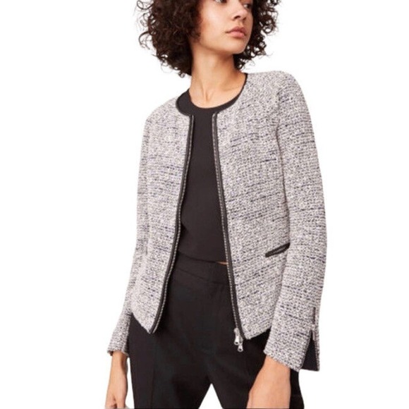 Club Monaco Jackets & Blazers - Club Monaco Bria Boucle Knit Zipper Blazer Leather Look Trim Women’s Small